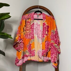Anthropologie Bl^nk London ONE SIZE Mixed Floral Kimono Jacket in Pink Combo